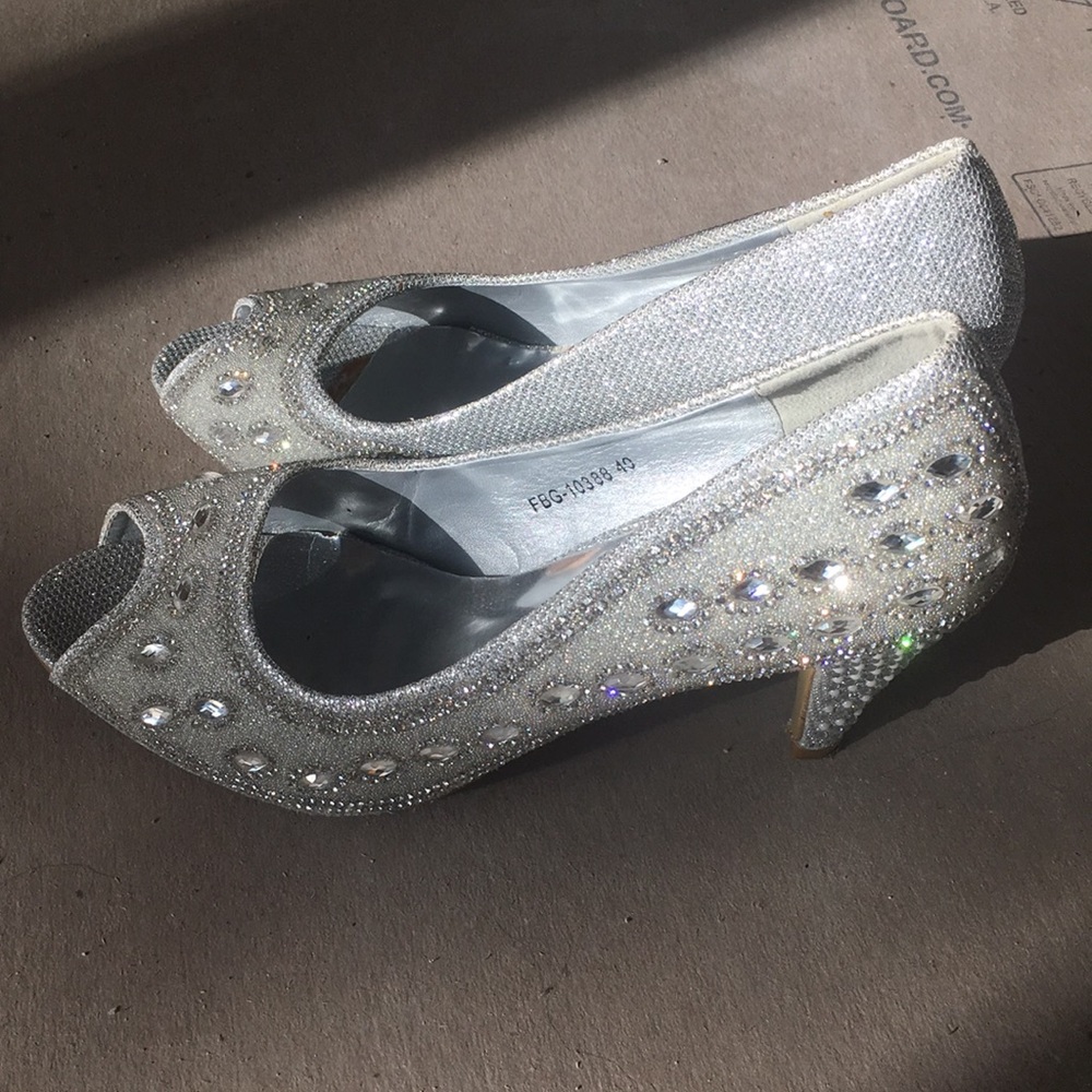 Super sparkly silver high heels